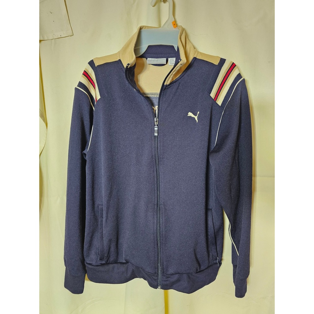 Puma Track Jacket Mens Small Navy Blue Tan Red Full Zip Retro 501497 TMYGI